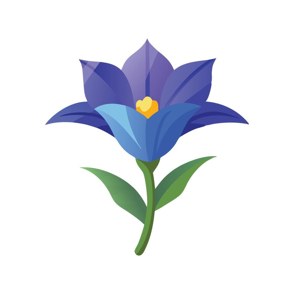 Gentian flower isolated flat illustration on white background. vector