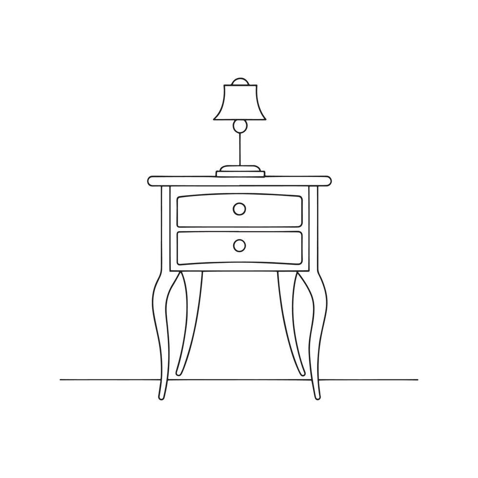 Night Table Bedroom Furniture isolated continuous line art flat illustration on white background. vector