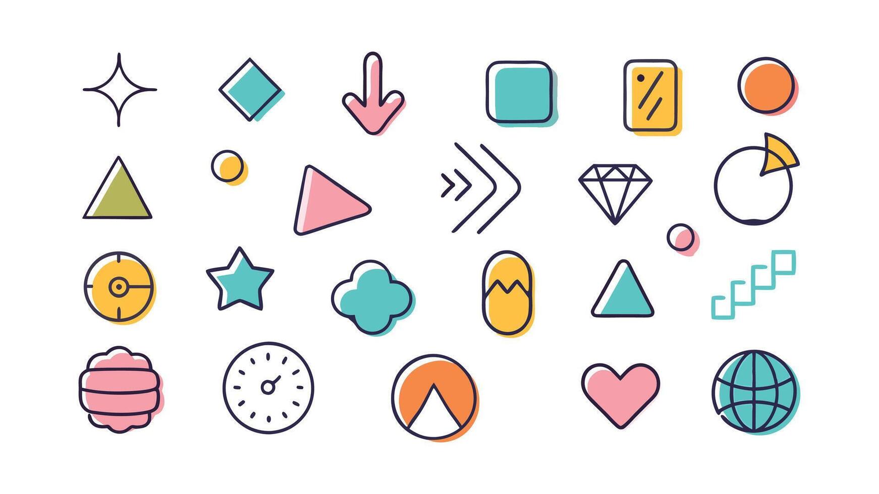Colorful line shape icons isolated flat illustration on white background vector