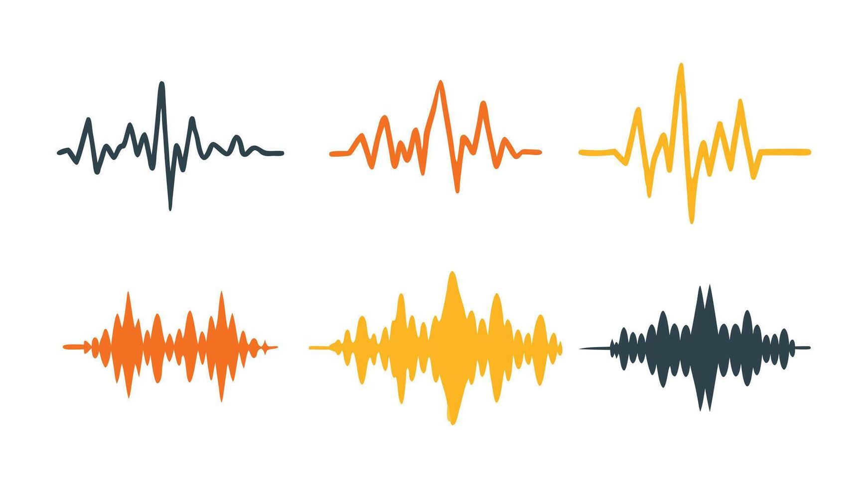 Hand drawn Sound waves set isolated flat illustration on white background. vector