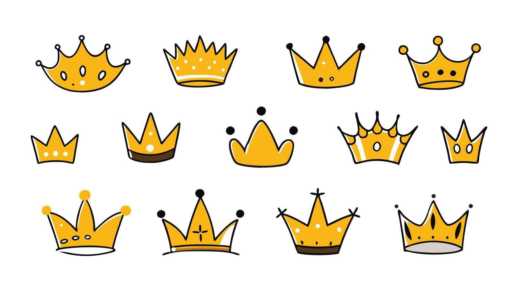 Crowns hand drawn icon set. Doodle crown collection. Gold crown sketch. Queen or king crowns set isolated flat illustration on white background vector