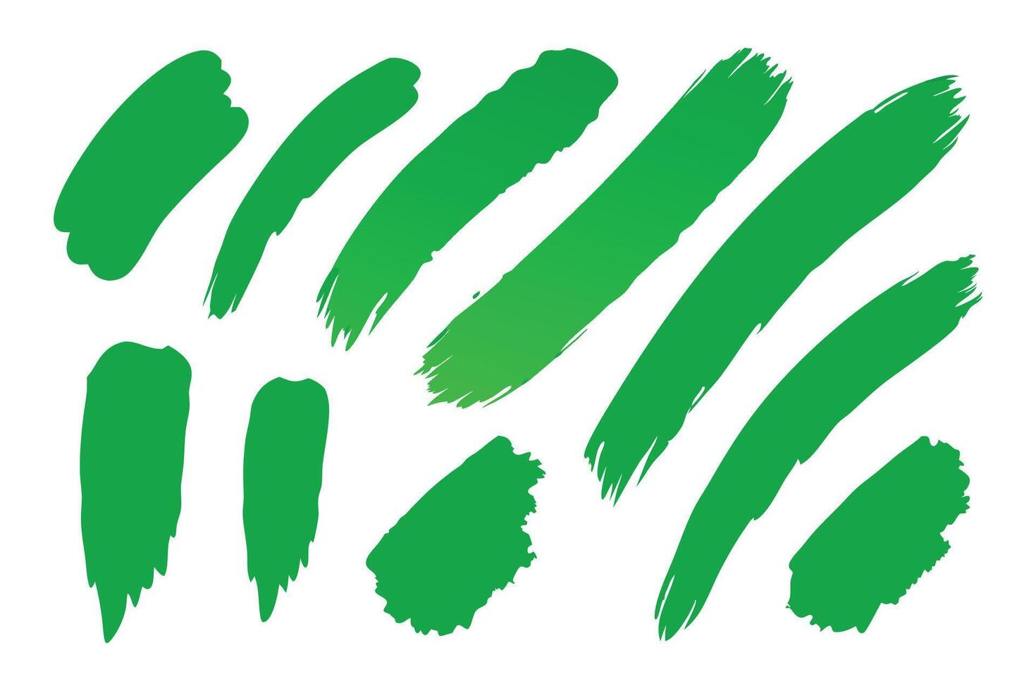 Green bold thick brush stroke of vibrant oil paint set flat illustration white background vector