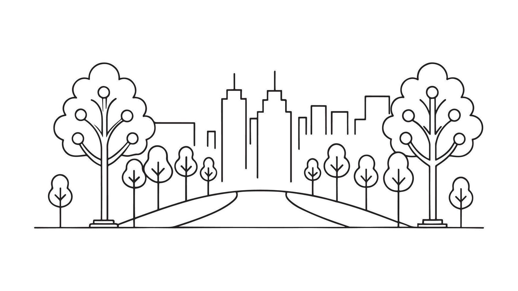 Boulevard continuous line art flat illustration on white background. vector