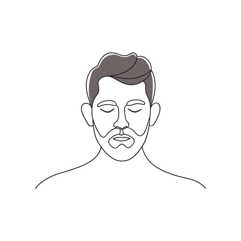 Man with his eyes closed continuous line art flat illustration on white background vector