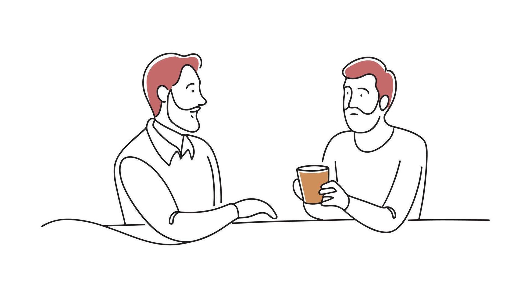 Man engaged in conversation continuous line art flat illustration on white background vector