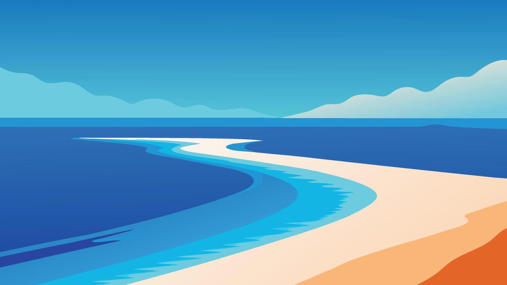 Aerial view showcasing a pristine beach meeting the vibrant blue ocean under a clear sky flat illustration vector