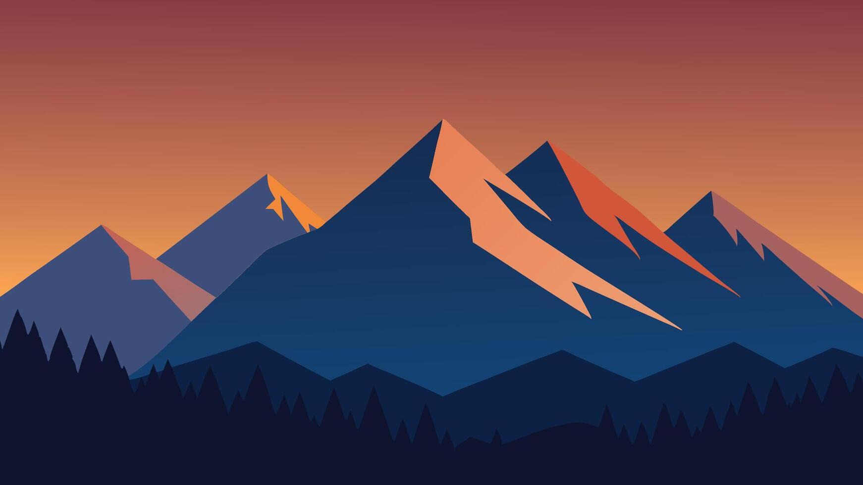 Mountain range under a bright sun, partially obscured by fluffy clouds, showcasing nature's beauty flat illustration vector