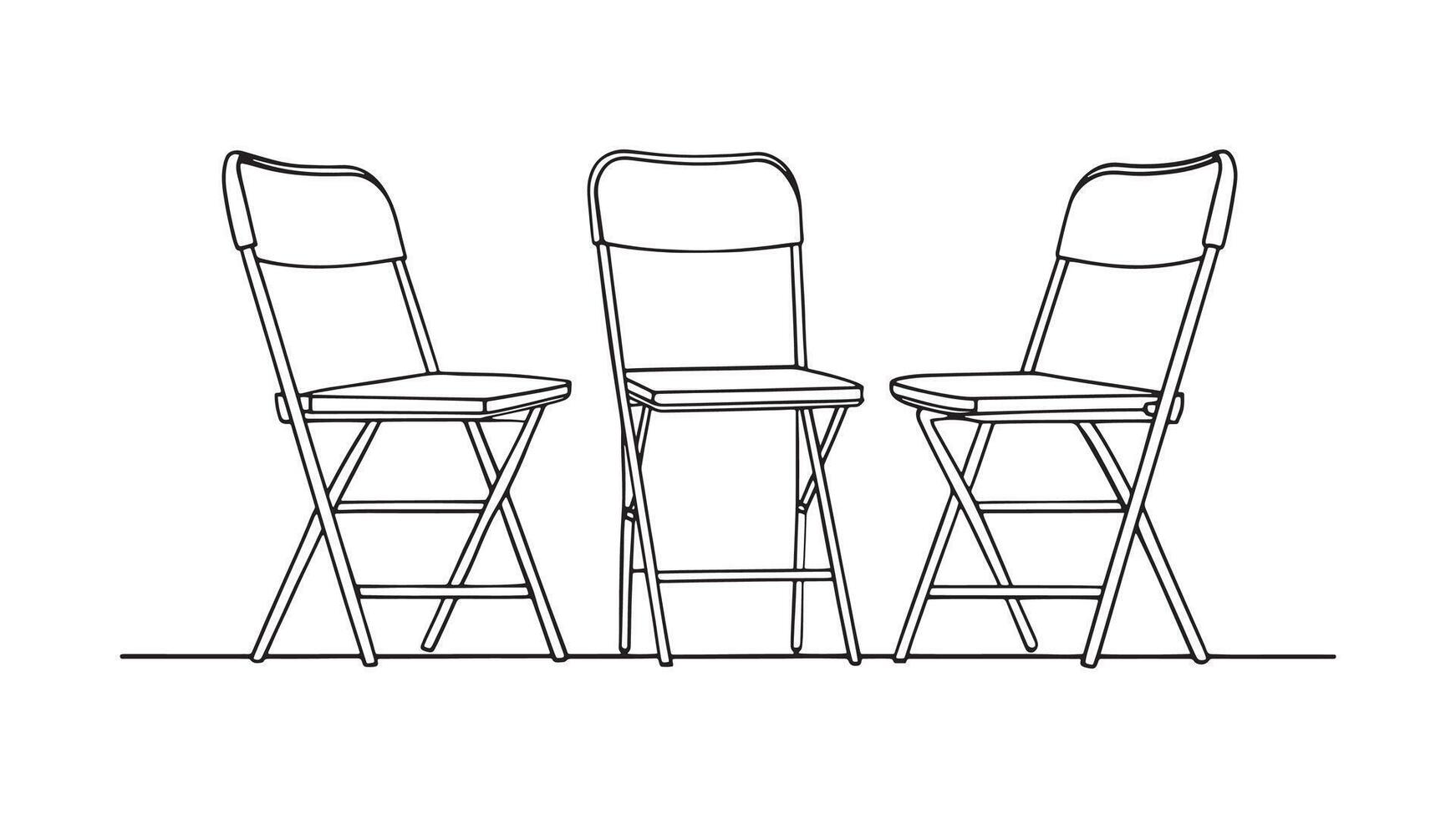 Folding Chairs Dining Room Furniture isolated continuous line art flat illustration on white background vector