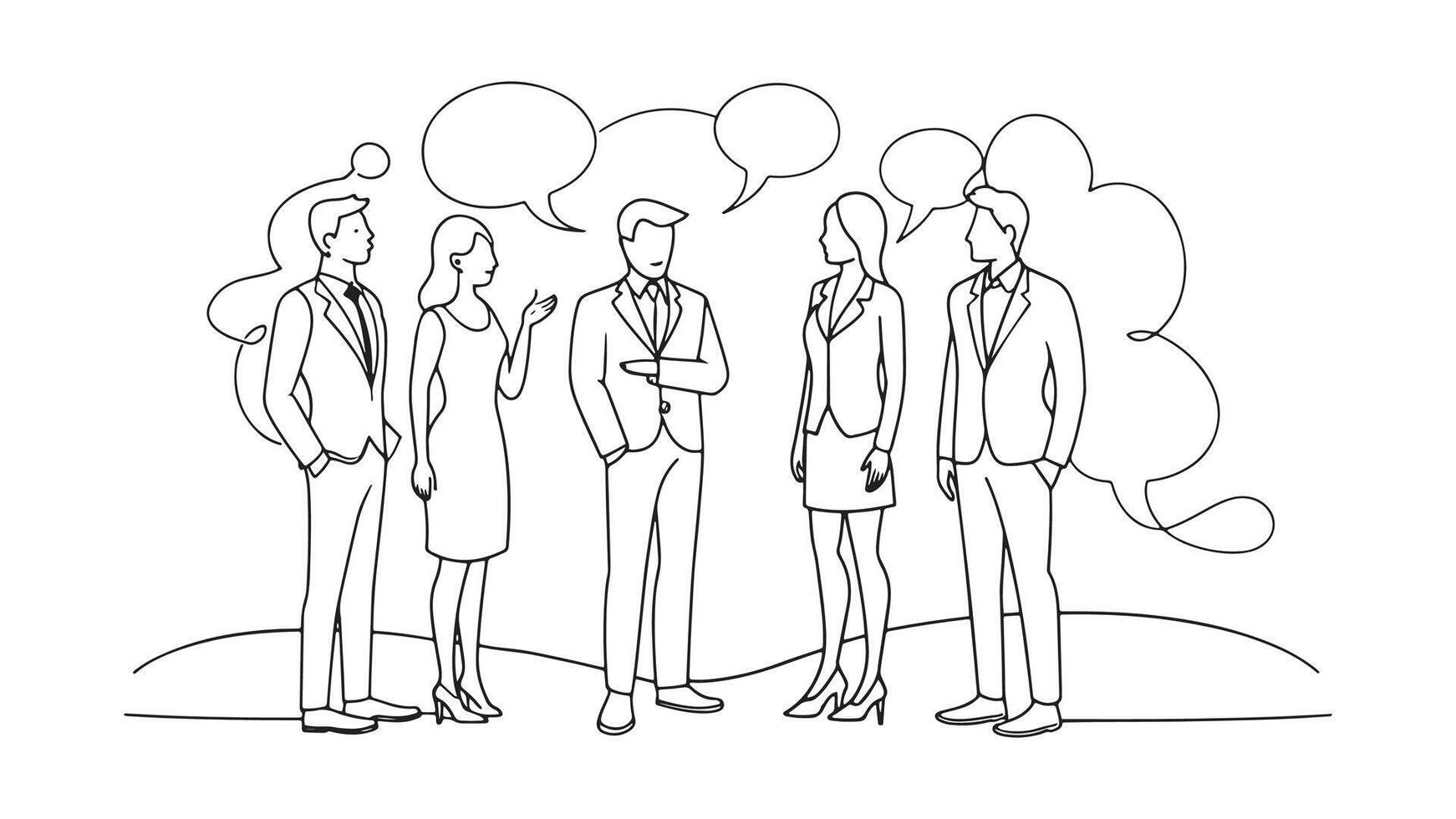 Discussion. Communication concept. Business people talking standing in the speech bubbles vector
