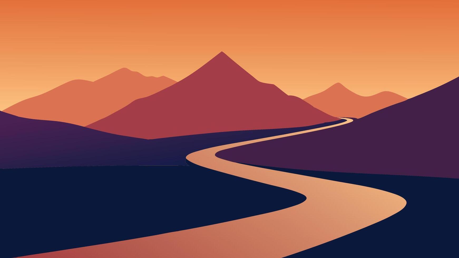 Dirt road winds through the mountains, offering a scenic view of the expansive valley belowflat illustration vector