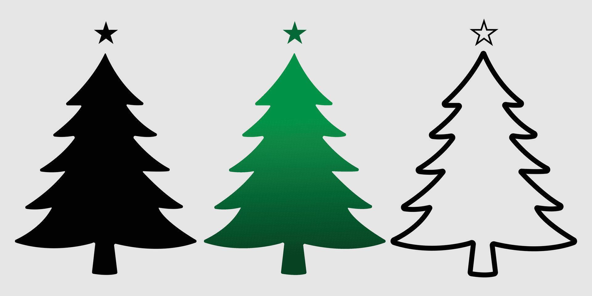 Christmas Tree Illustration. Christmas tree silhouette. Line Art Tree. Christmas Tree with Colorful Ornaments Isolated on White Background. vector