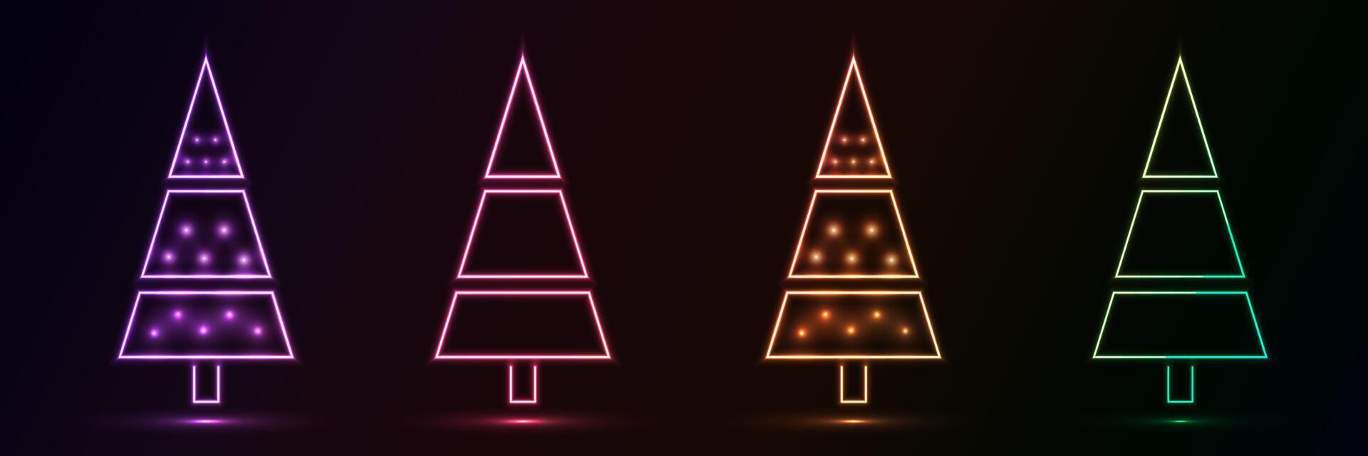 Set of glowing xmas trees. vector