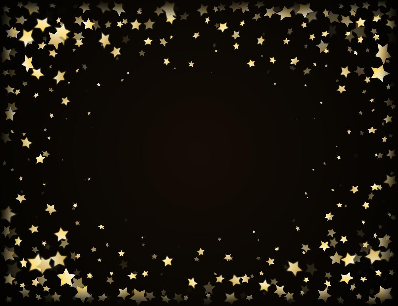 Shiny falling golden stars isolated on black background. Confetti or fireworks at party. vector