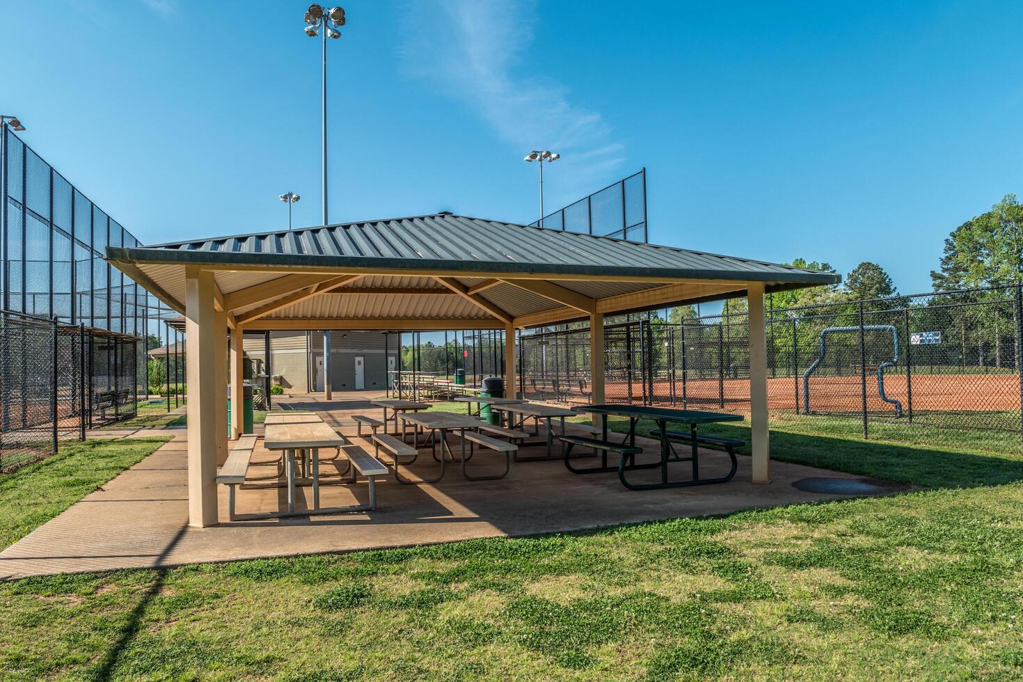 Empty baseball fields and picnic area photo