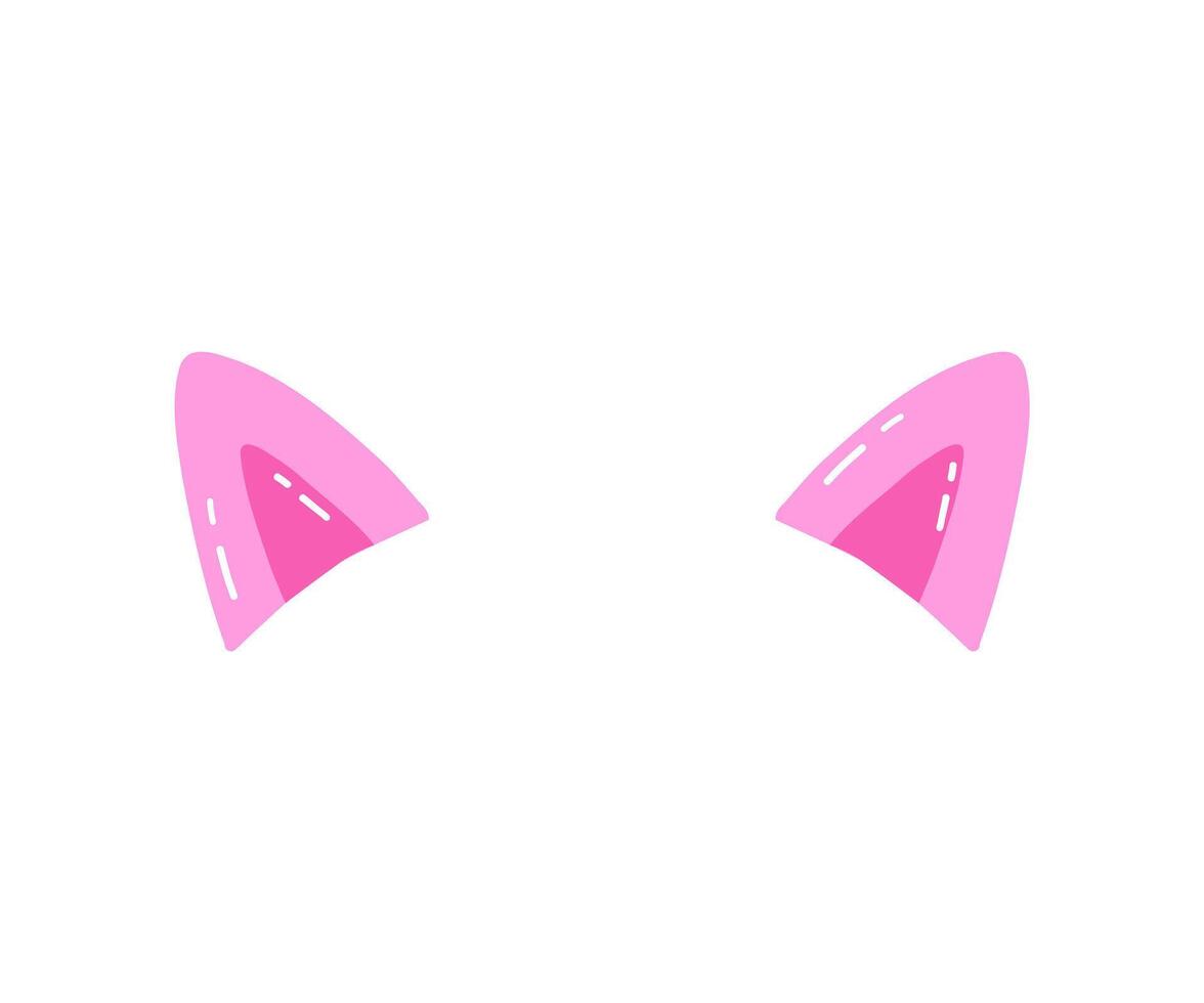 Hand drawn pink cat ears. illustration in flat style. vector
