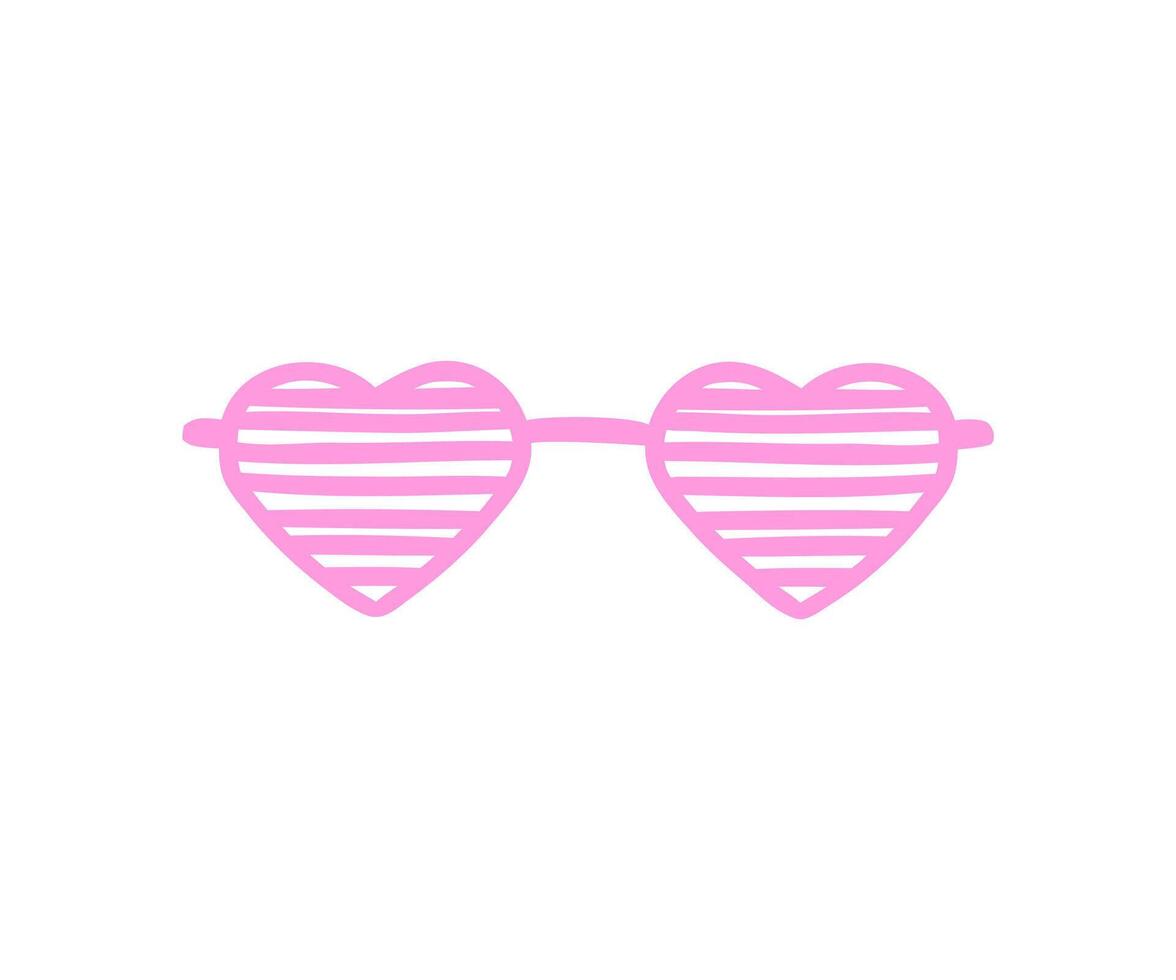 Hand drawn pink heart shaped glasses. illustration in flat style. vector