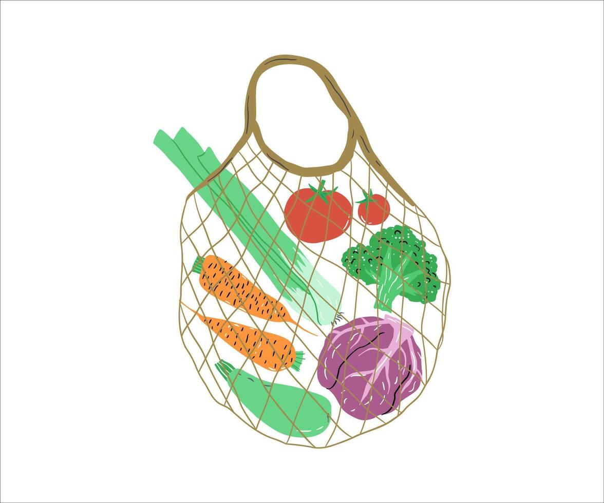 Hand-drawn eco bag with vegetables. Ecology, save nature. illustration in flat style. vector