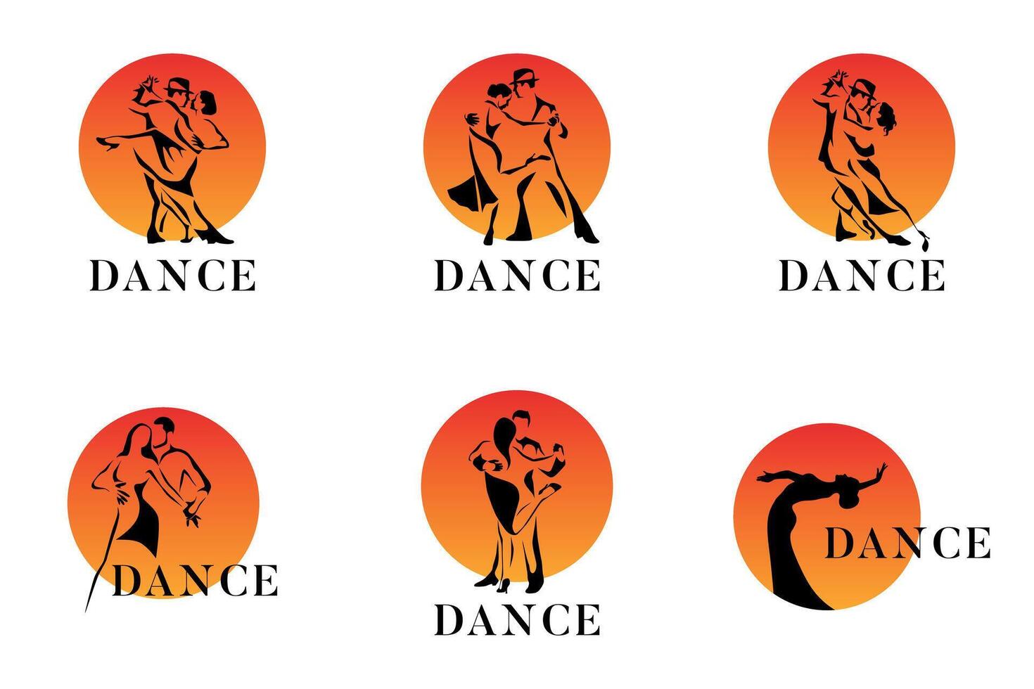 Dance Silhouettes with Sunset Background Dance Poses. Logo, set, collection, icon vector