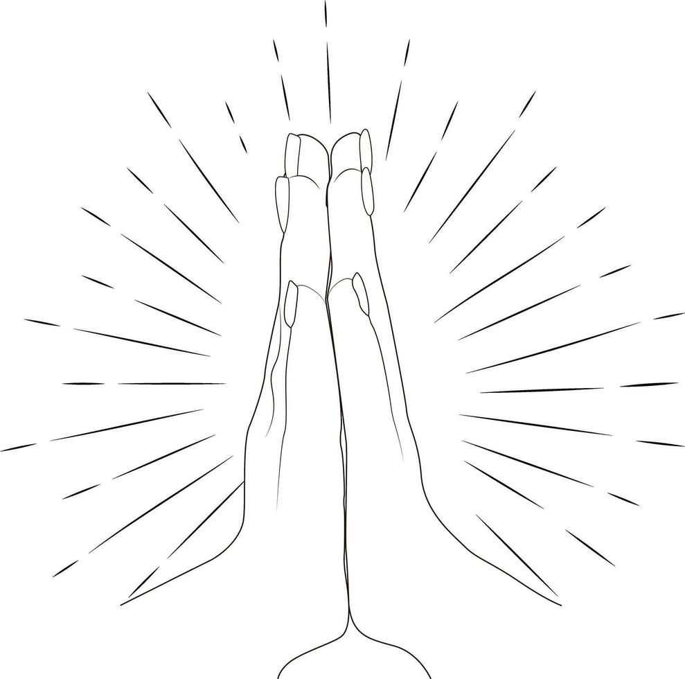 Hands in prayer. Symbol openness heart and desire for spiritual connection. Hope for divine guidance or support. Expression gratitude. Conversation with God. vector