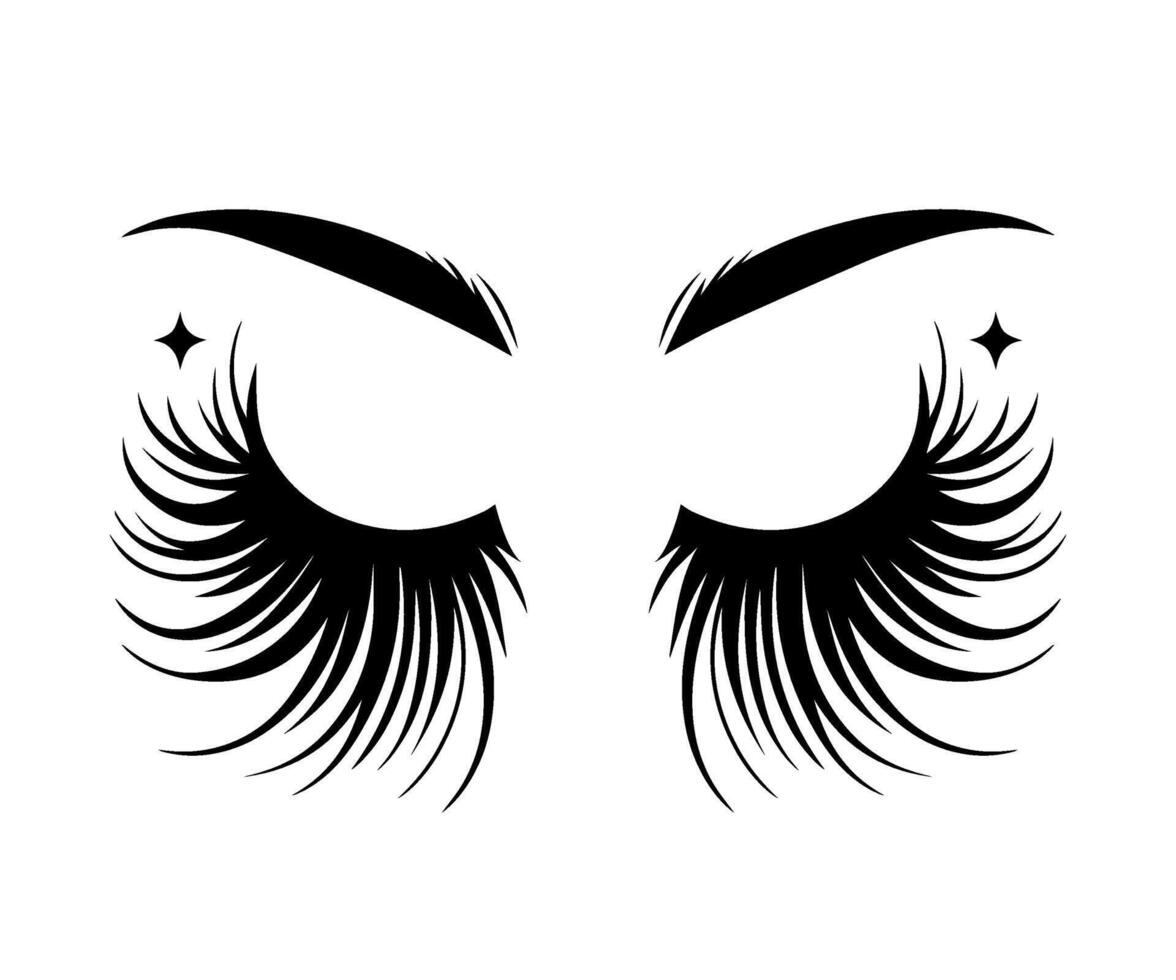 Black and white illustration of long eyelashes. Beauty salon. Eyelash extensions. Icon of woman eyelashes. vector