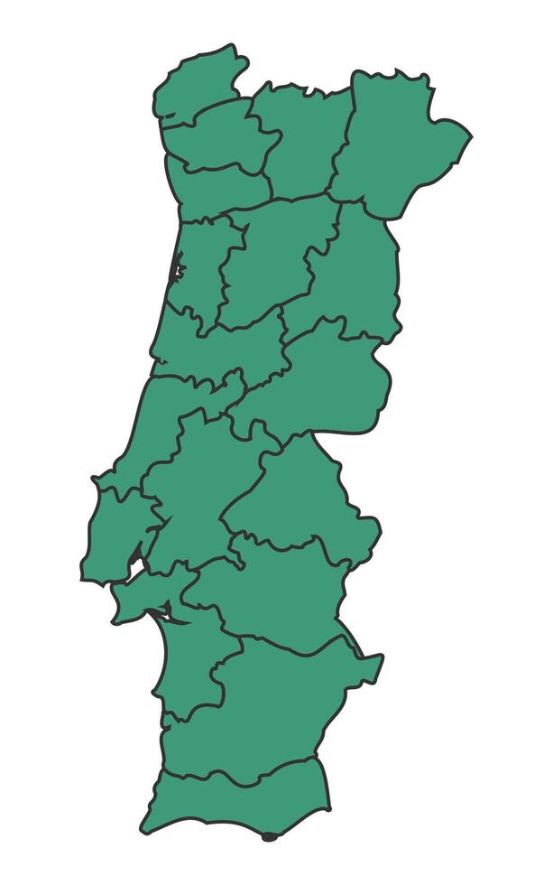 Green Portugal simple map with states border outline illustration vector