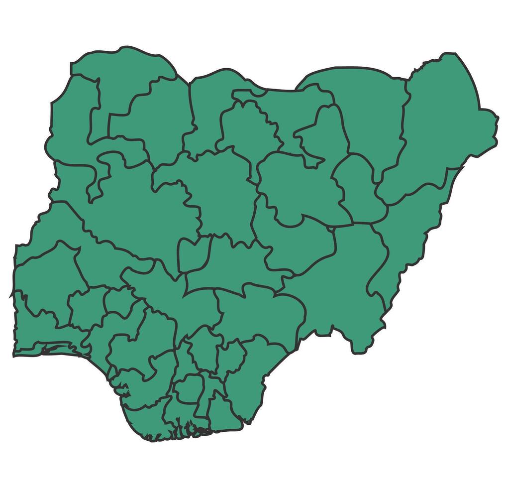 Green Nigeria simple map with states border outline illustration vector