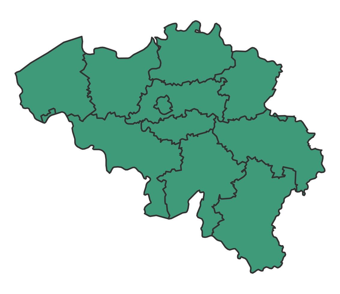 Green Belgium simple map with states border outline illustration vector