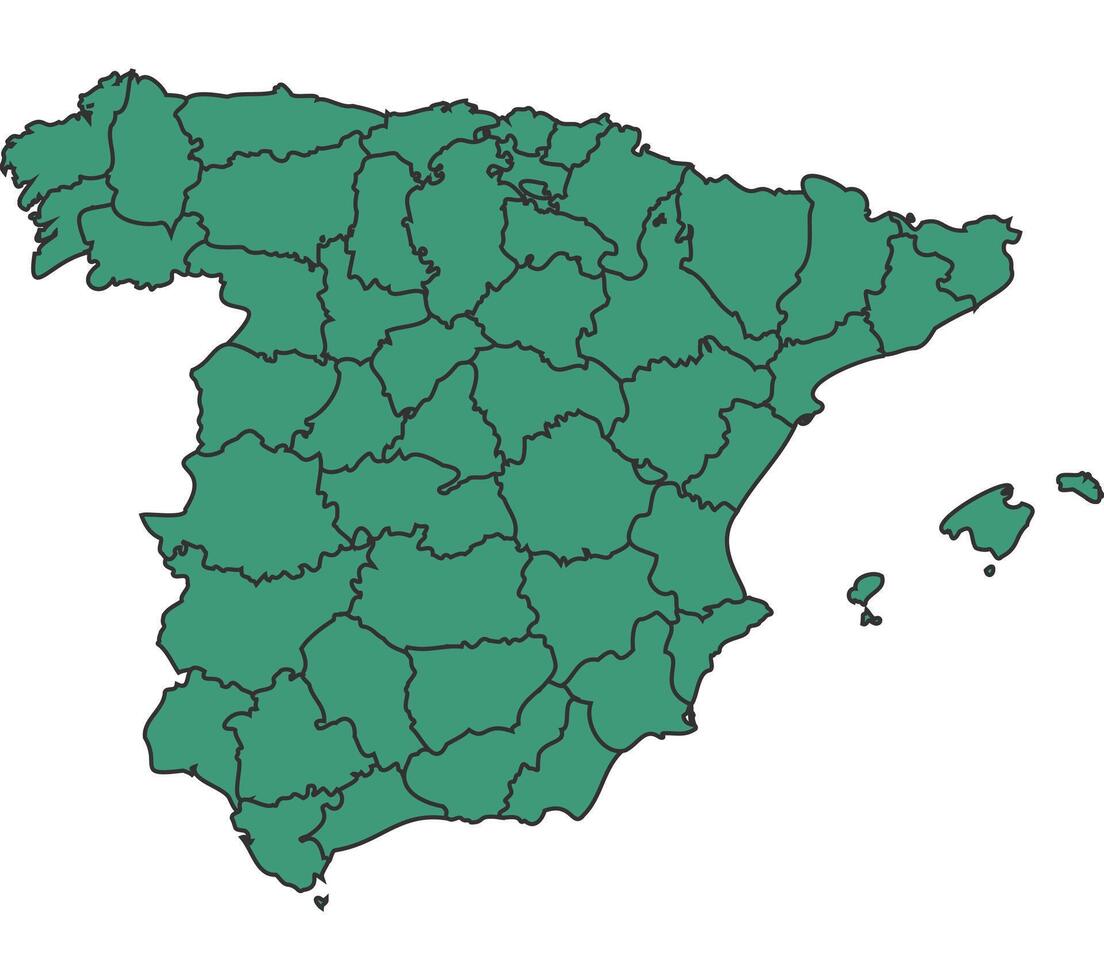 Green Spain simple map with states border outline illustration vector
