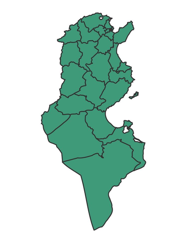 Green Tunisia simple map with states border outline illustration vector