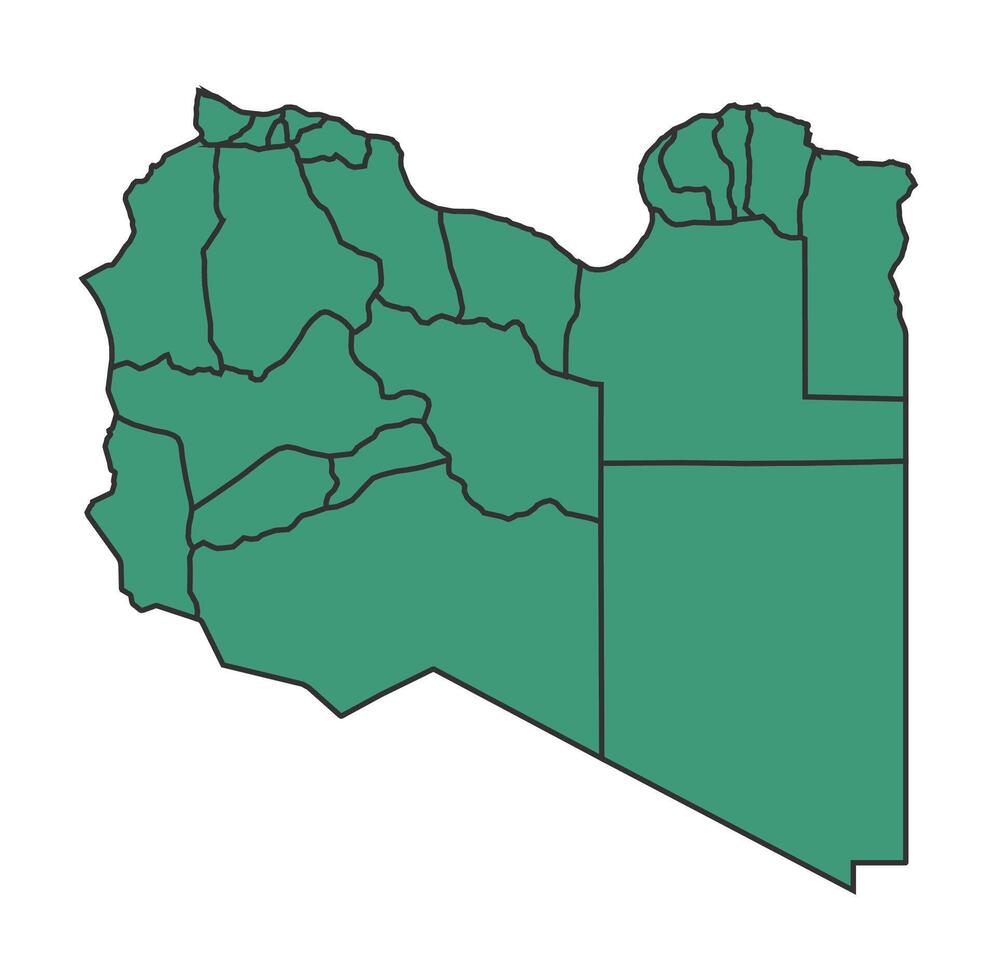 Green Libya simple map with states border outline illustration vector