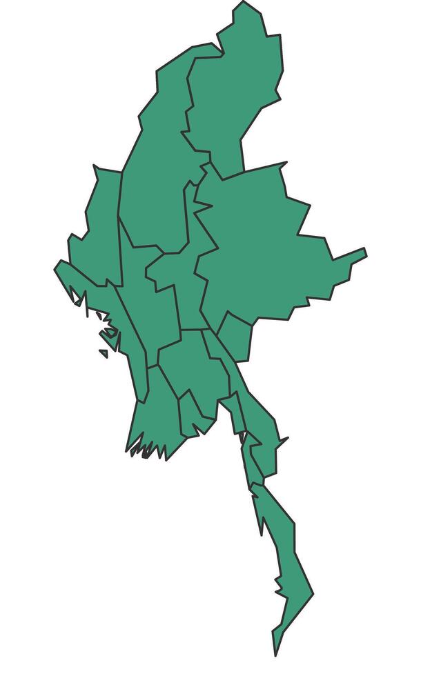 Green Mayanmar simple map with states border outline illustration vector