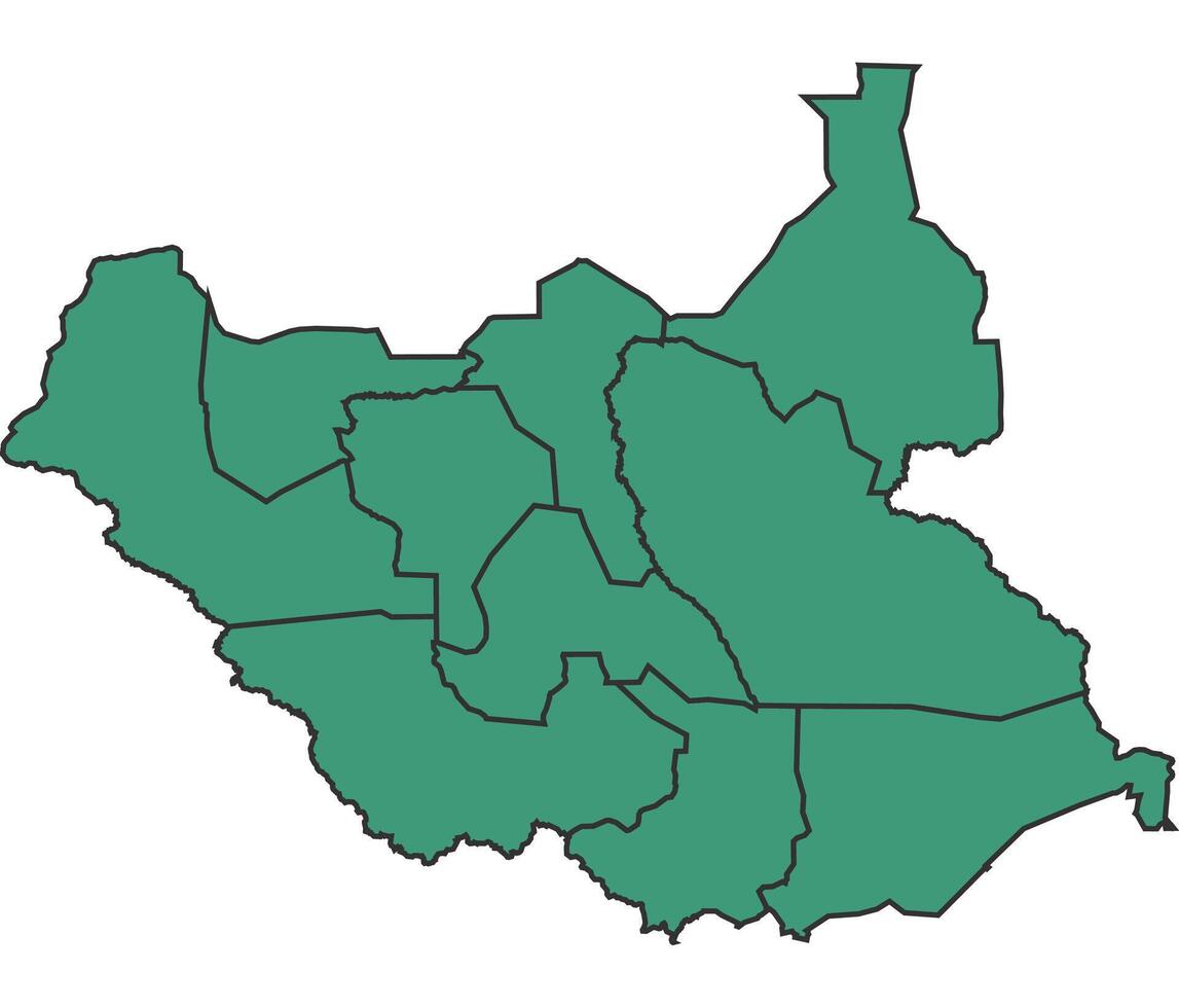 Green South Sudan simple map with states border outline illustration vector