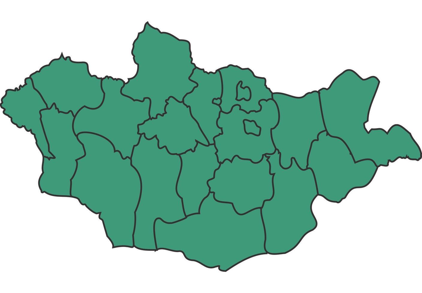 Green Mongolia simple map with states border outline illustration vector