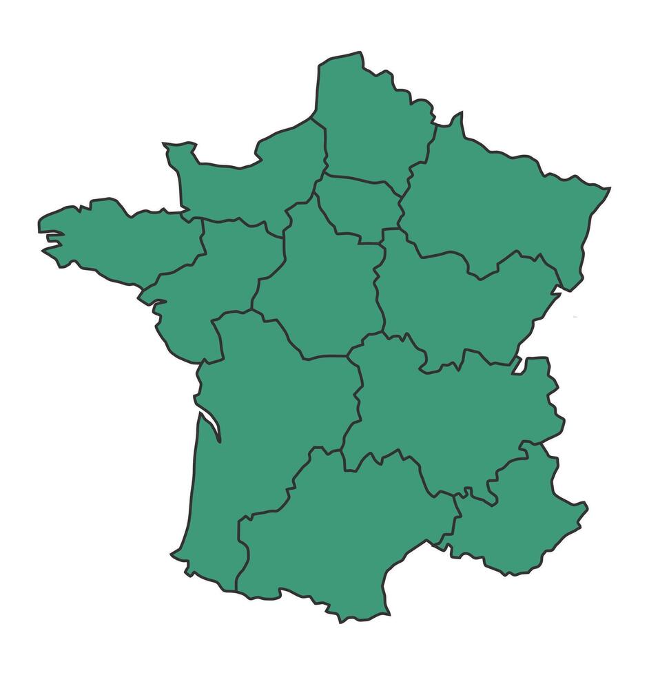 Green France simple map with states border outline illustration vector