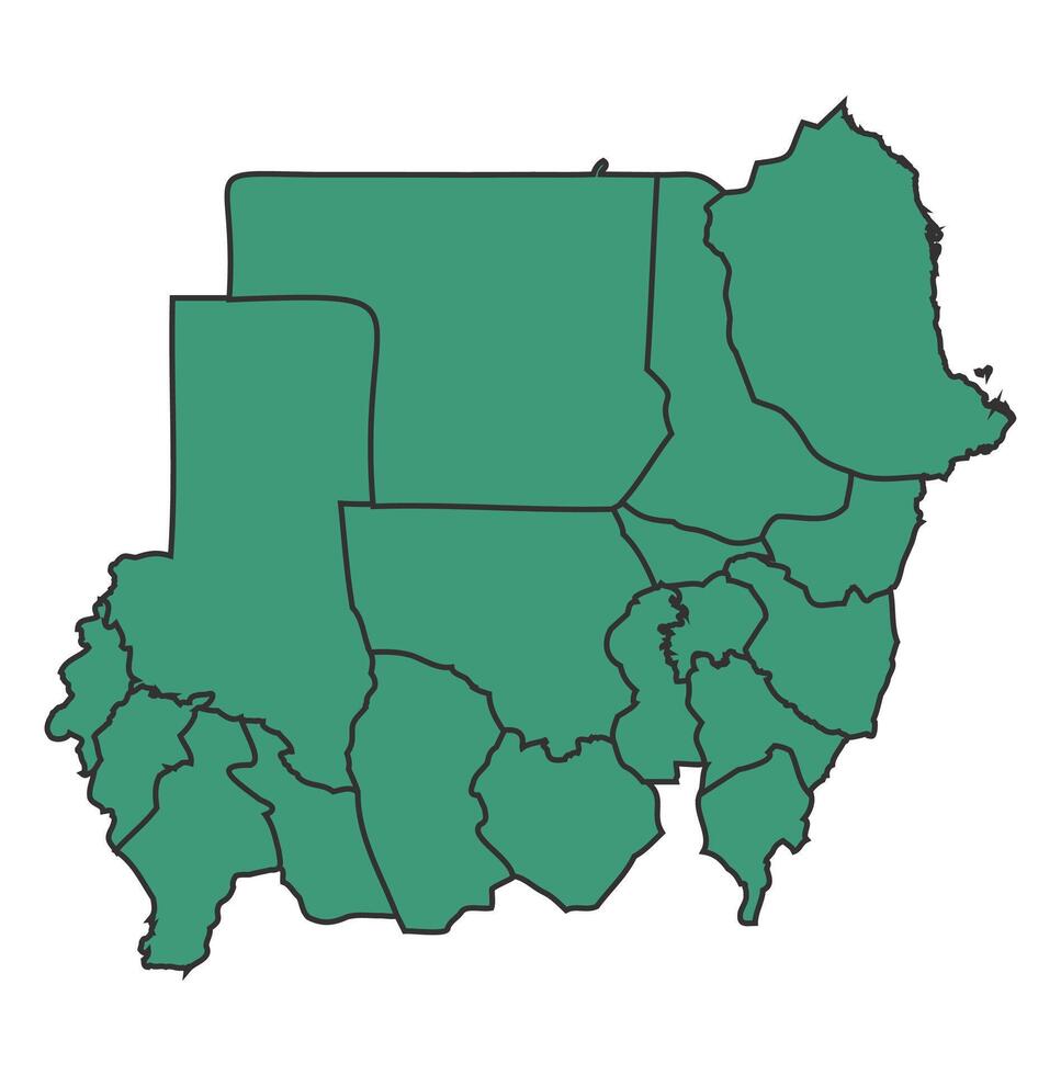 Green Sudan simple map with states border outline illustration vector