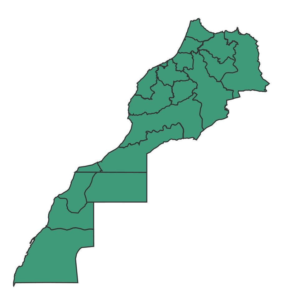 Green Morocco simple map with states border outline illustration vector