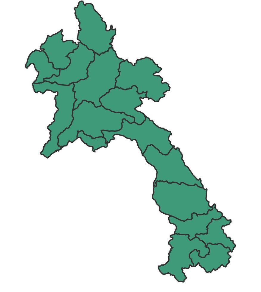 Green Laos simple map with states border outline illustration vector
