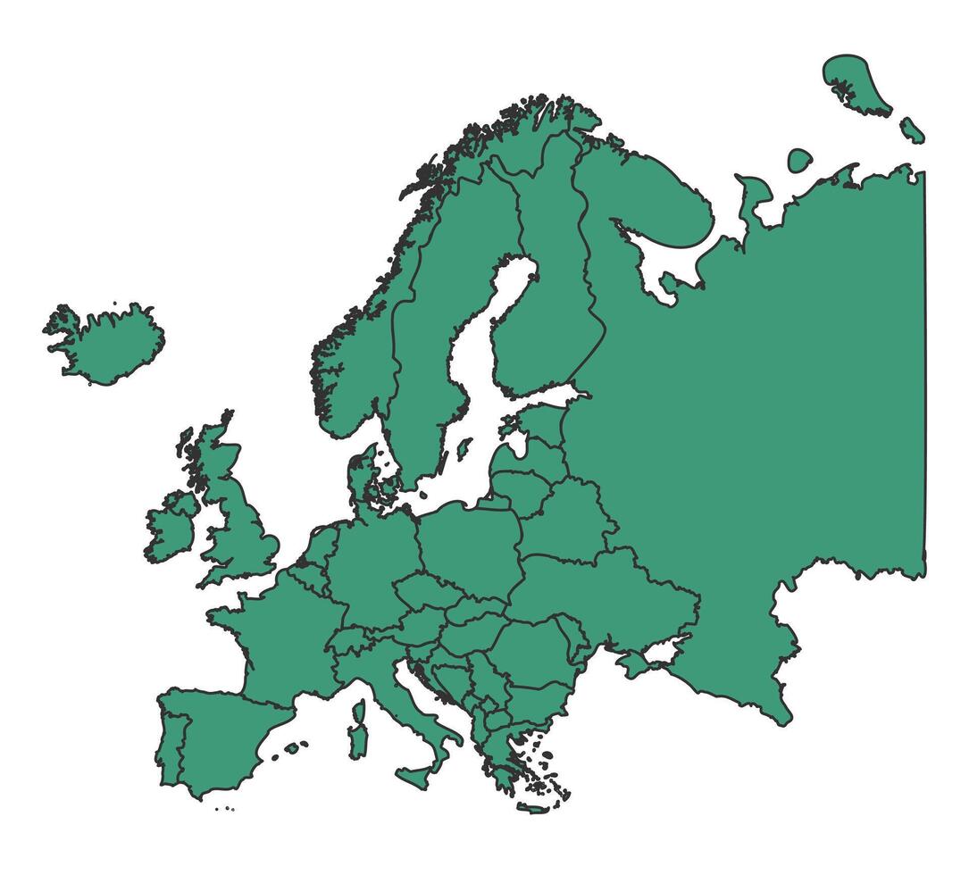 Green Europe simple map with states border outline illustration vector