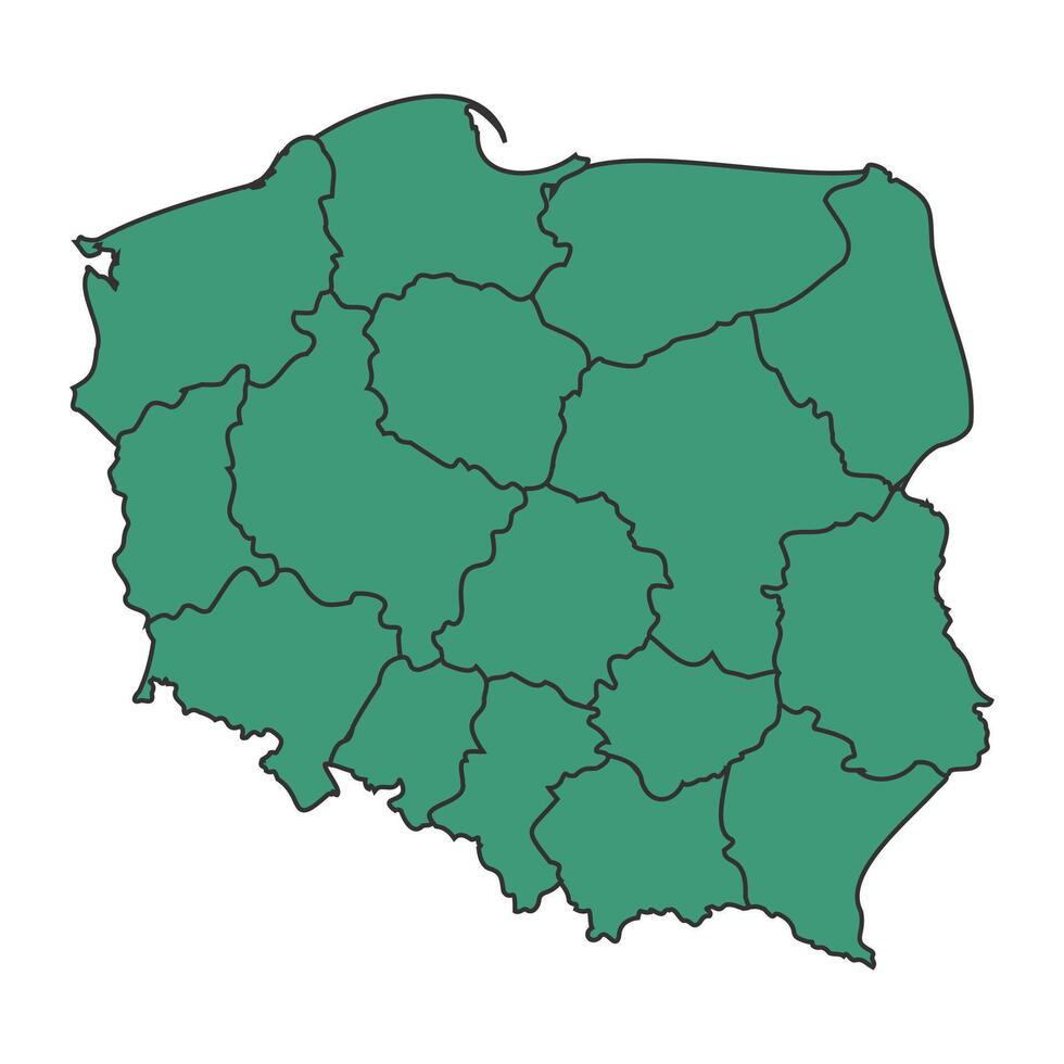 Green Poland simple map with states border outline illustration vector