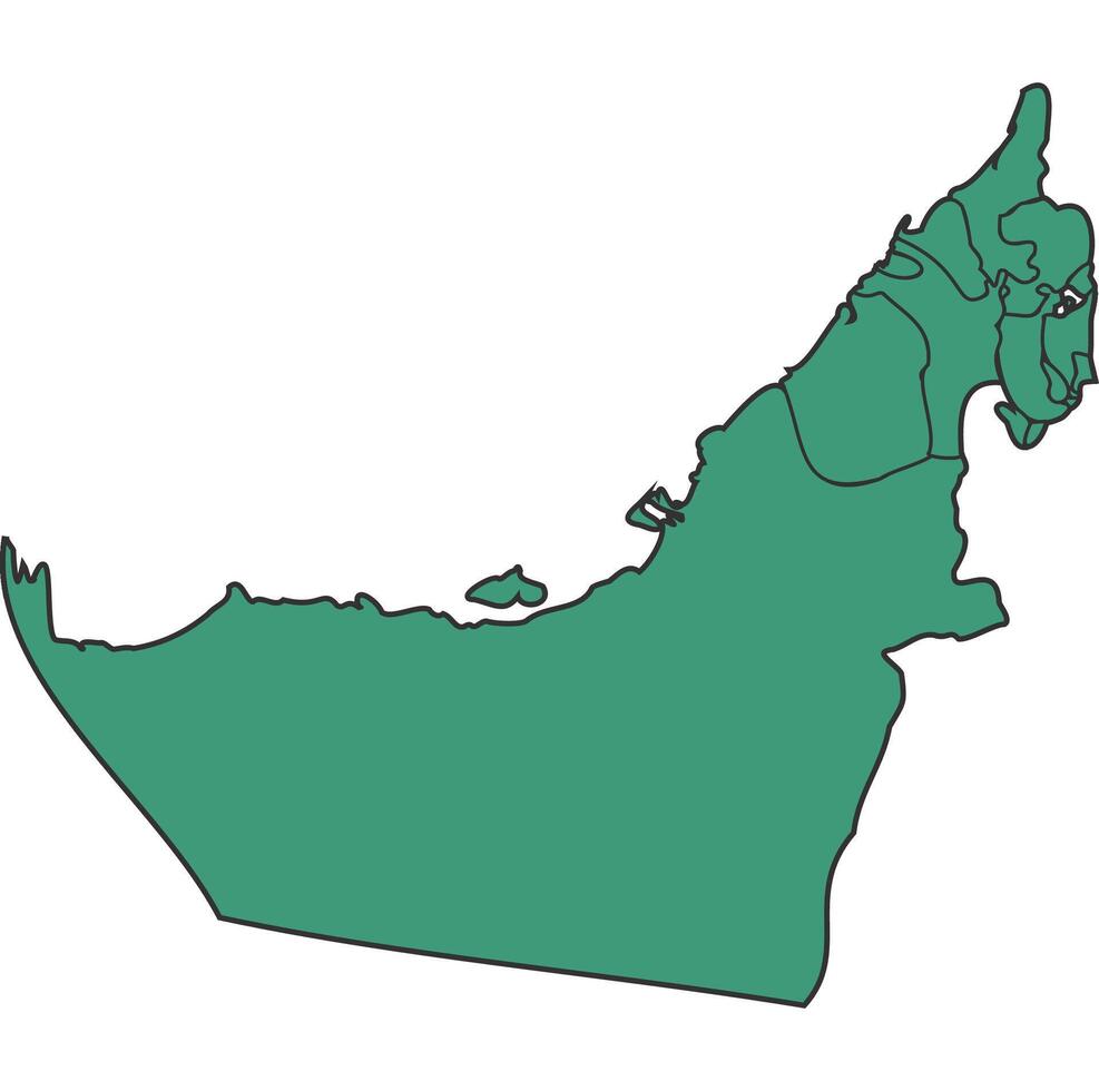Green United Arab Emirates simple map with states border outline illustration vector