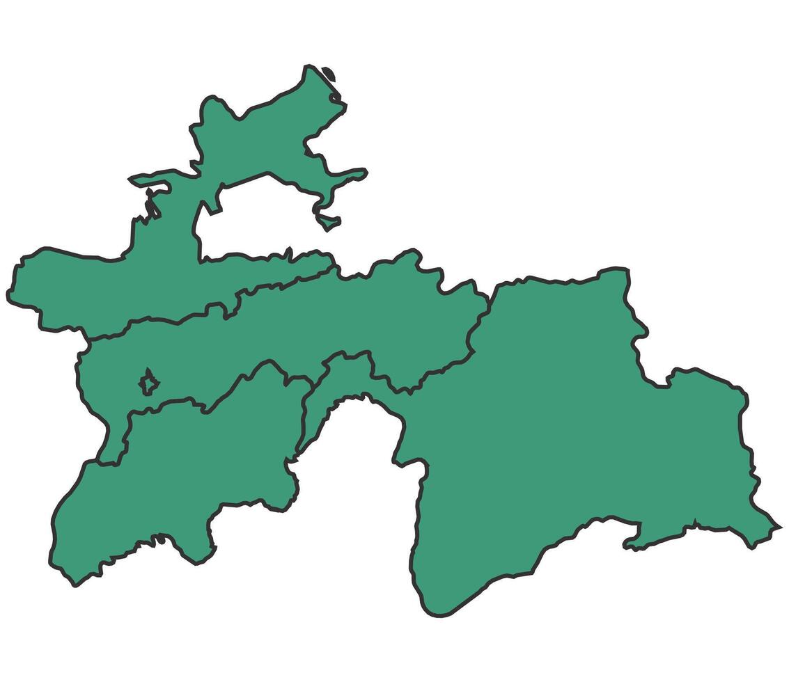 Green Tajikistan simple map with states border outline illustration vector