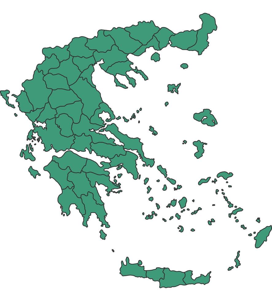 Green Greece simple map with states border outline illustration vector