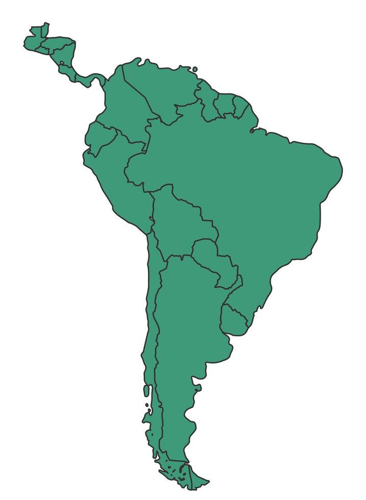 Green South America simple map with states border outline illustration vector