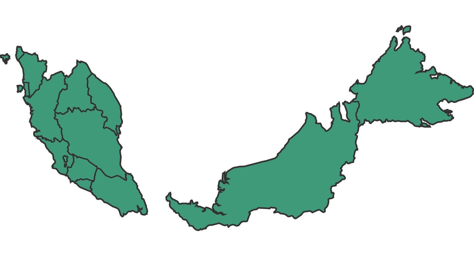 Green Malaysia simple map with states border outline illustration vector