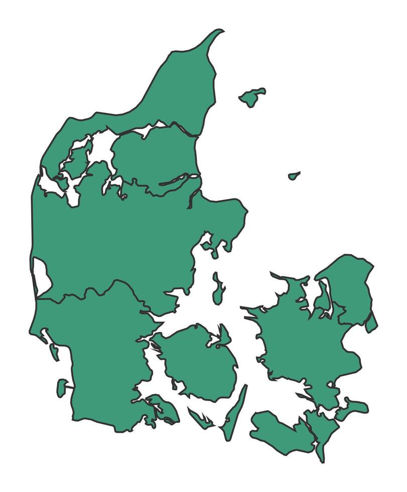 Green Denmark simple map with states border outline illustration vector