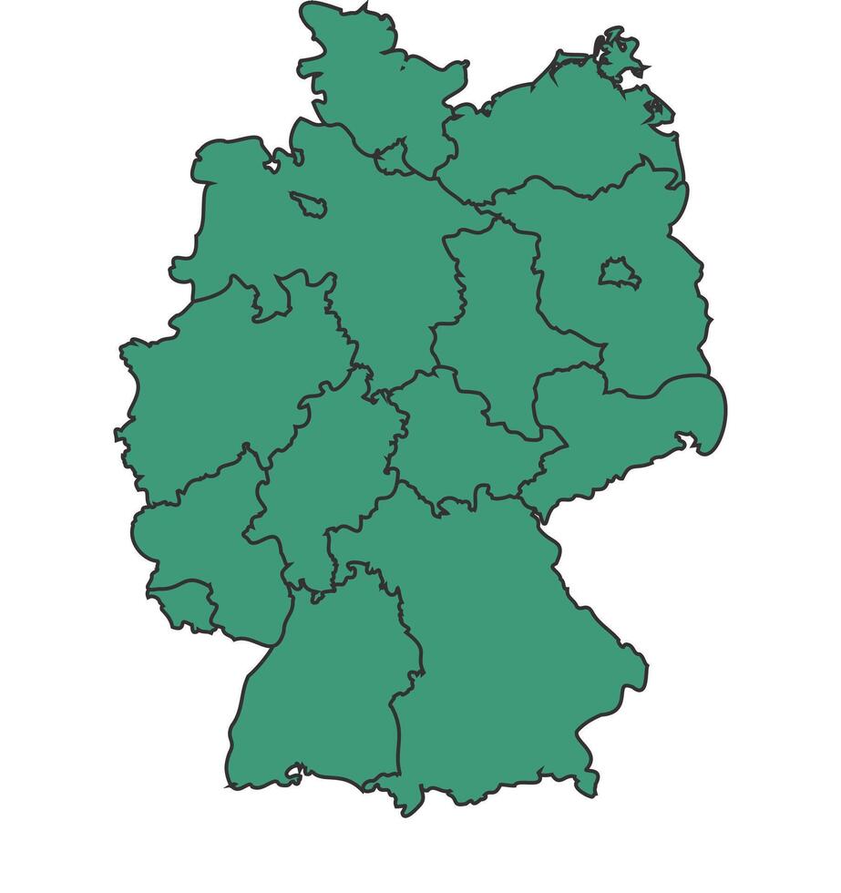 Green Germany simple map with states border outline illustration vector