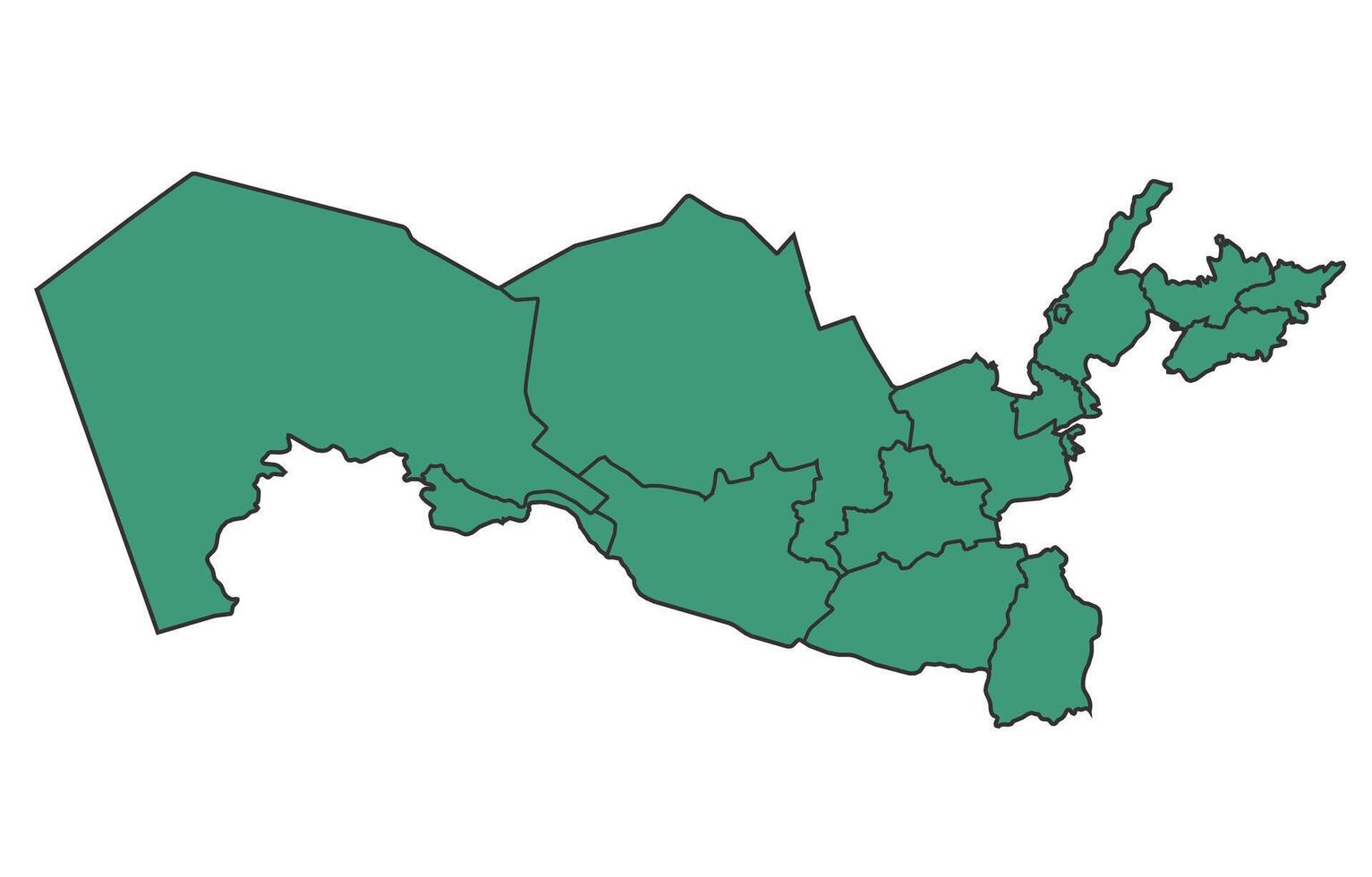 Green Uzbekistan simple map with states border outline illustration vector