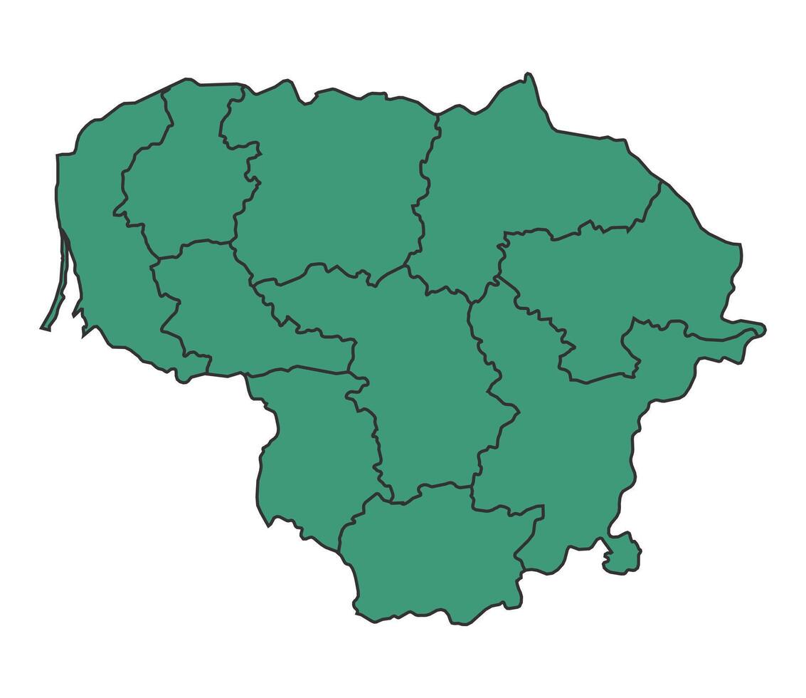 Green Lithuania simple map with states border outline illustration vector