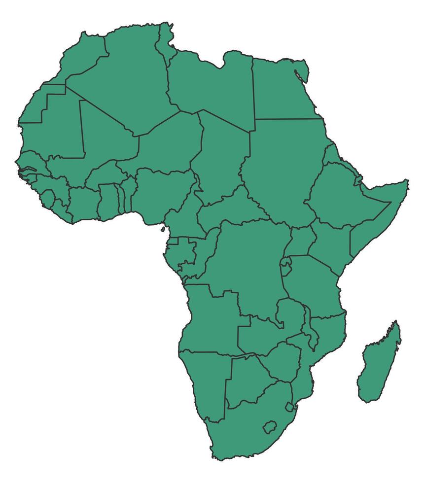 Green Africa simple map with states border outline illustration vector