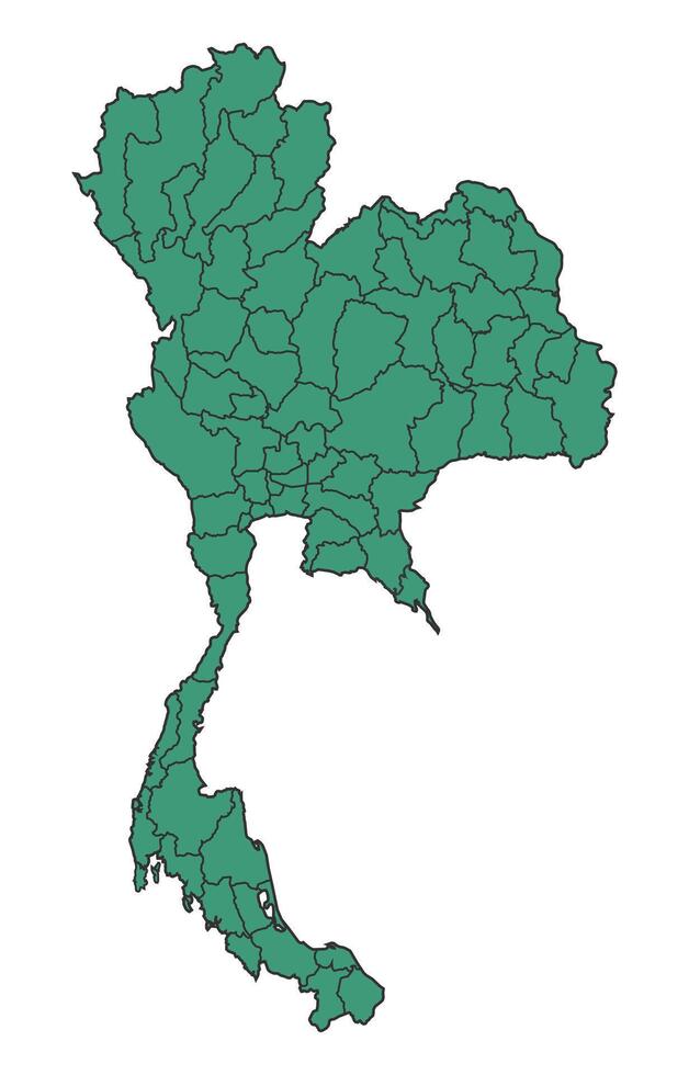 Green Thailand simple map with states border outline illustration vector